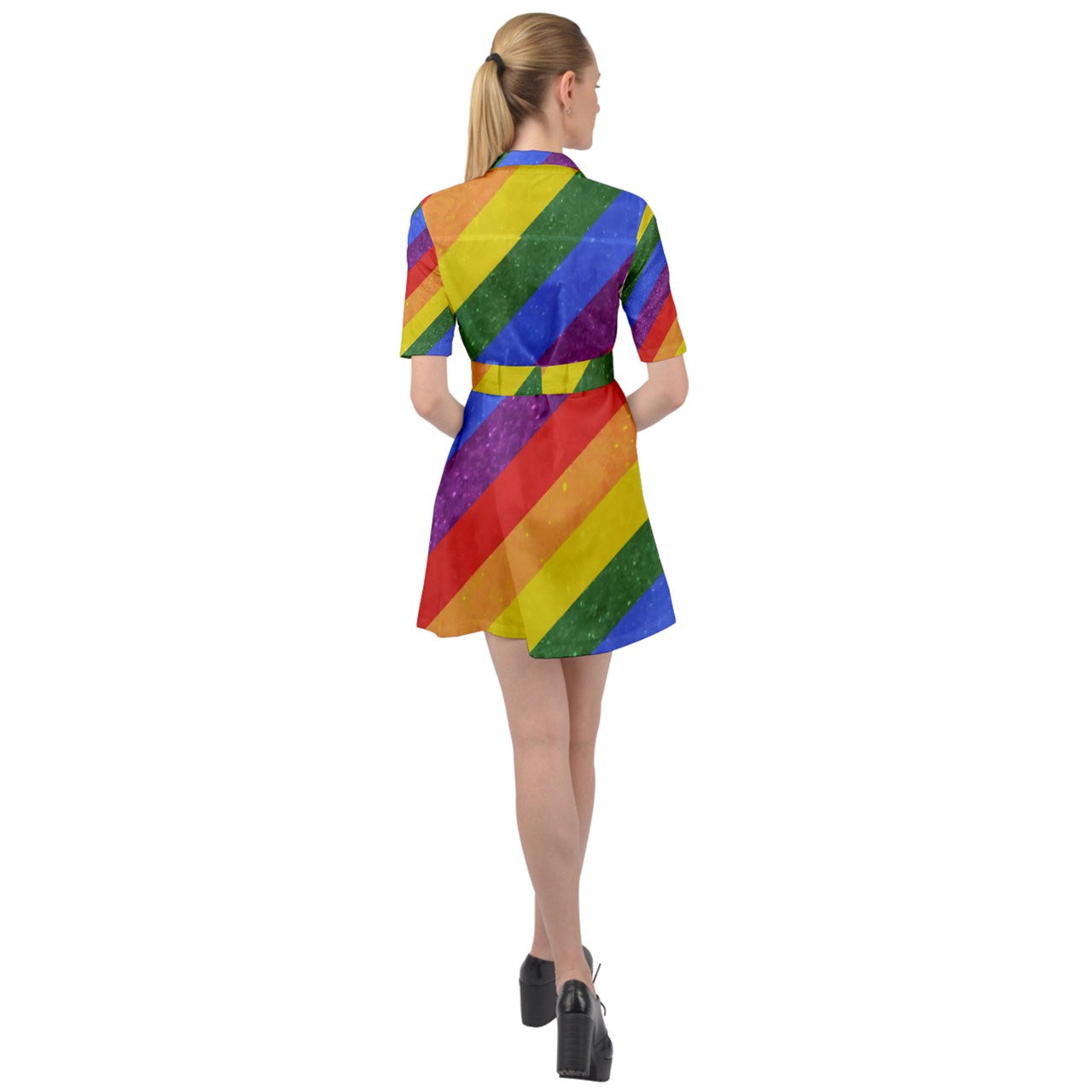 Belted Shirt Dress - Rainbow Pride - Luxtrini, LLC