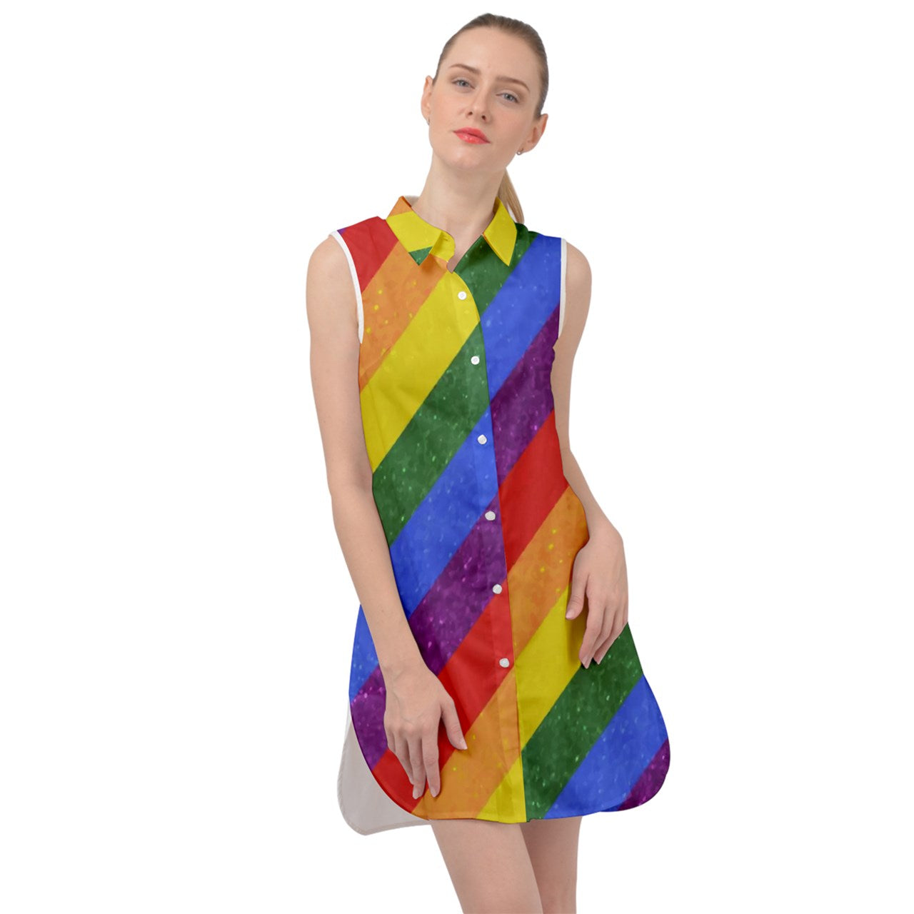 Sleeveless Shirt Dress - Rainbow Pride - Luxtrini, LLC