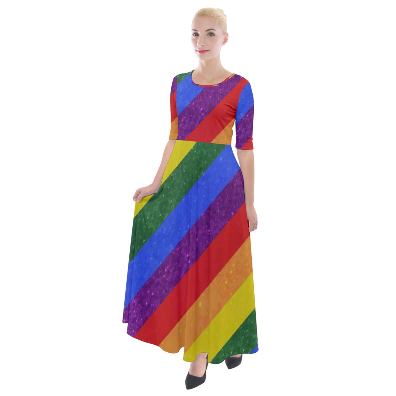 Half Sleeves Maxi Dress - Rainbow Pride - Luxtrini, LLC