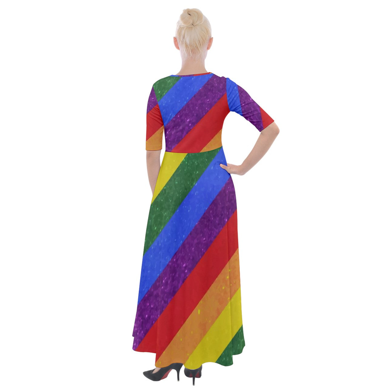 Half Sleeves Maxi Dress - Rainbow Pride - Luxtrini, LLC