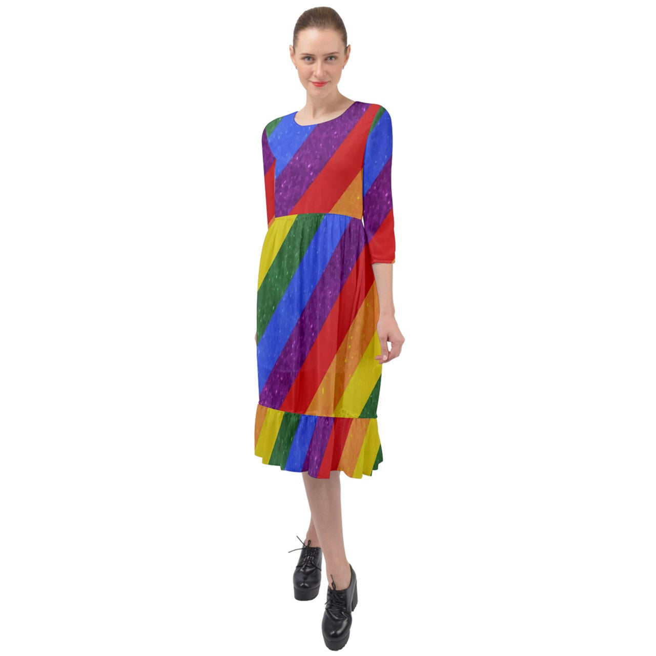 Ruffle End Midi Chiffon Dress - Rainbow Pride - Luxtrini, LLC