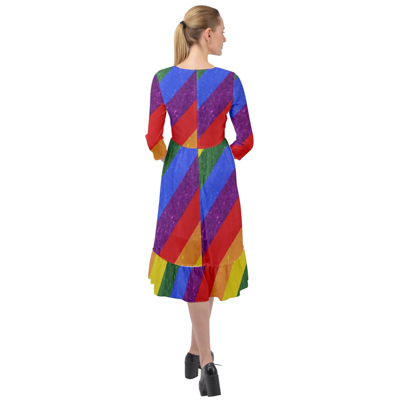 Ruffle End Midi Chiffon Dress - Rainbow Pride - Luxtrini, LLC