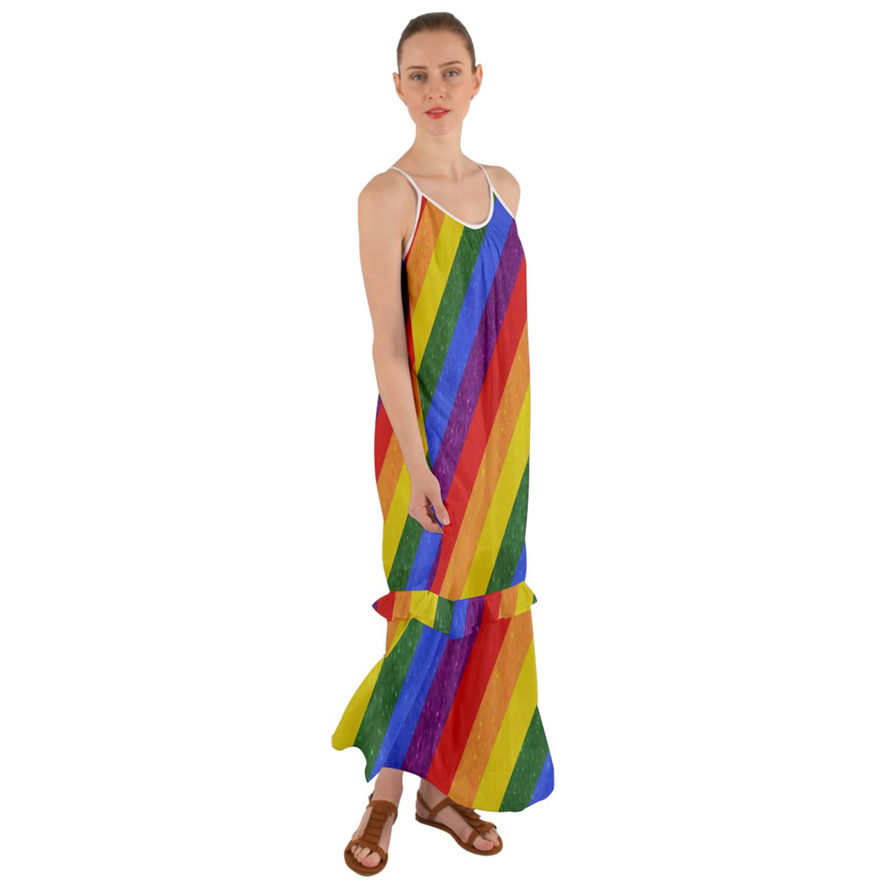 Cami Maxi Ruffle Chiffon Dress - Rainbow Pride - Luxtrini, LLC