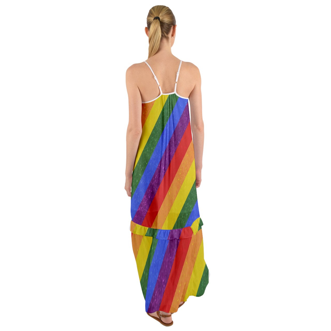 Cami Maxi Ruffle Chiffon Dress - Rainbow Pride - Luxtrini, LLC