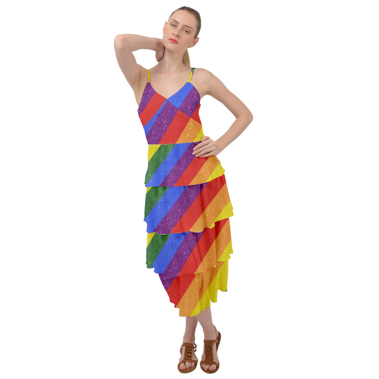 Layered Bottom Dress Midi Sleeveless Dress - Rainbow Pride - Luxtrini, LLC