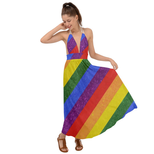 Backless Maxi Beach Dress - Rainbow Pride - Luxtrini, LLC