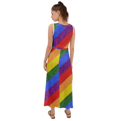 V-Neck Chiffon Maxi Dress - Rainbow Pride - Luxtrini, LLC