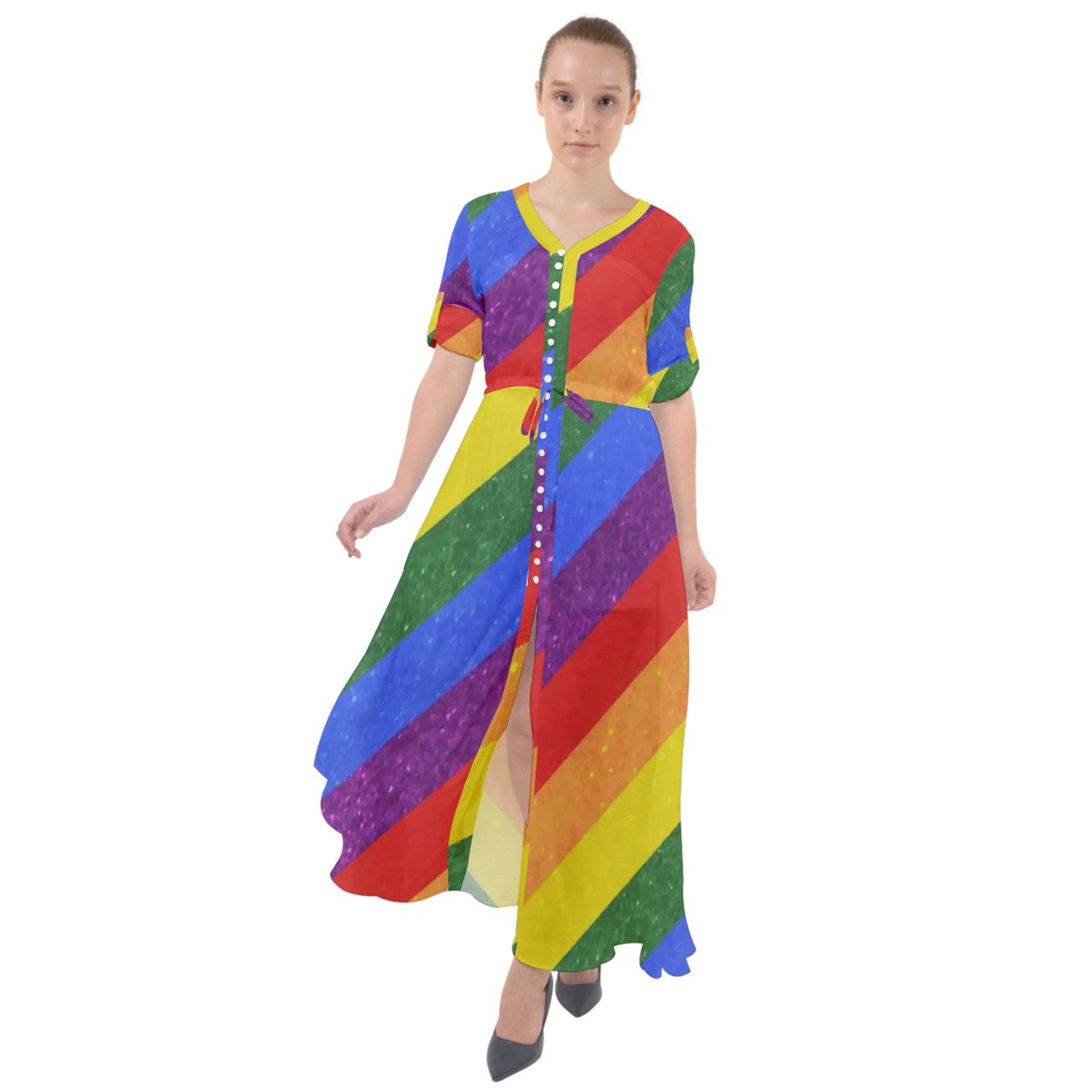 Waist Tie Boho Maxi Dress - Rainbow Pride - Luxtrini, LLC