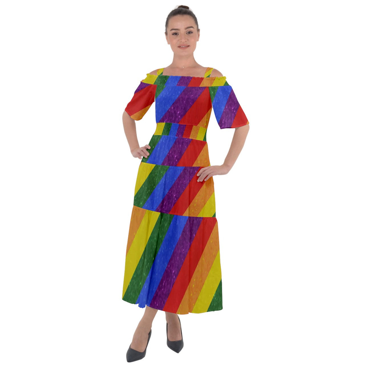 Shoulder Straps Boho Maxi Dress - Rainbow Pride - Luxtrini, LLC