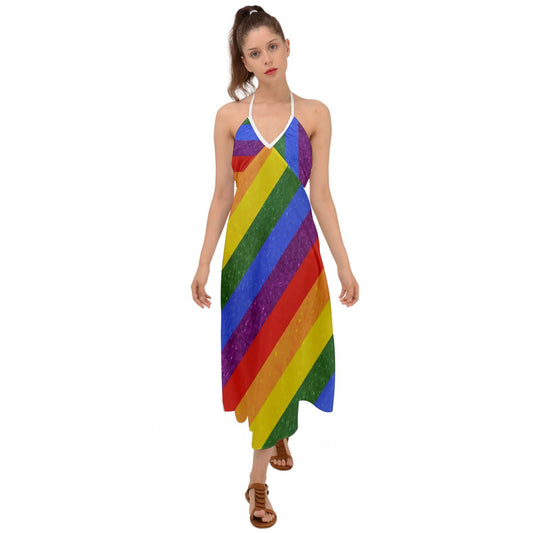 Halter Tie Back Dress - Rainbow Pride - Luxtrini, LLC