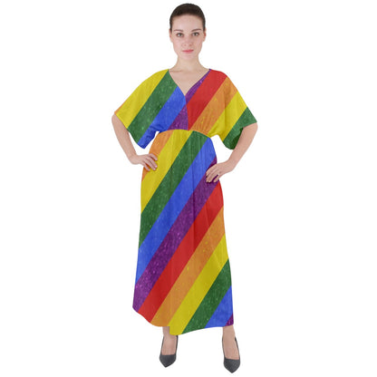 V-Neck Boho Style Maxi Dress - Rainbow Pride - Luxtrini, LLC