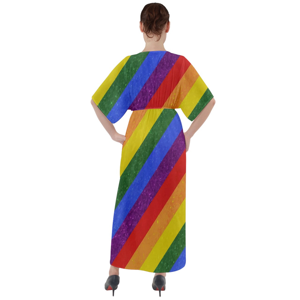 V-Neck Boho Style Maxi Dress - Rainbow Pride - Luxtrini, LLC