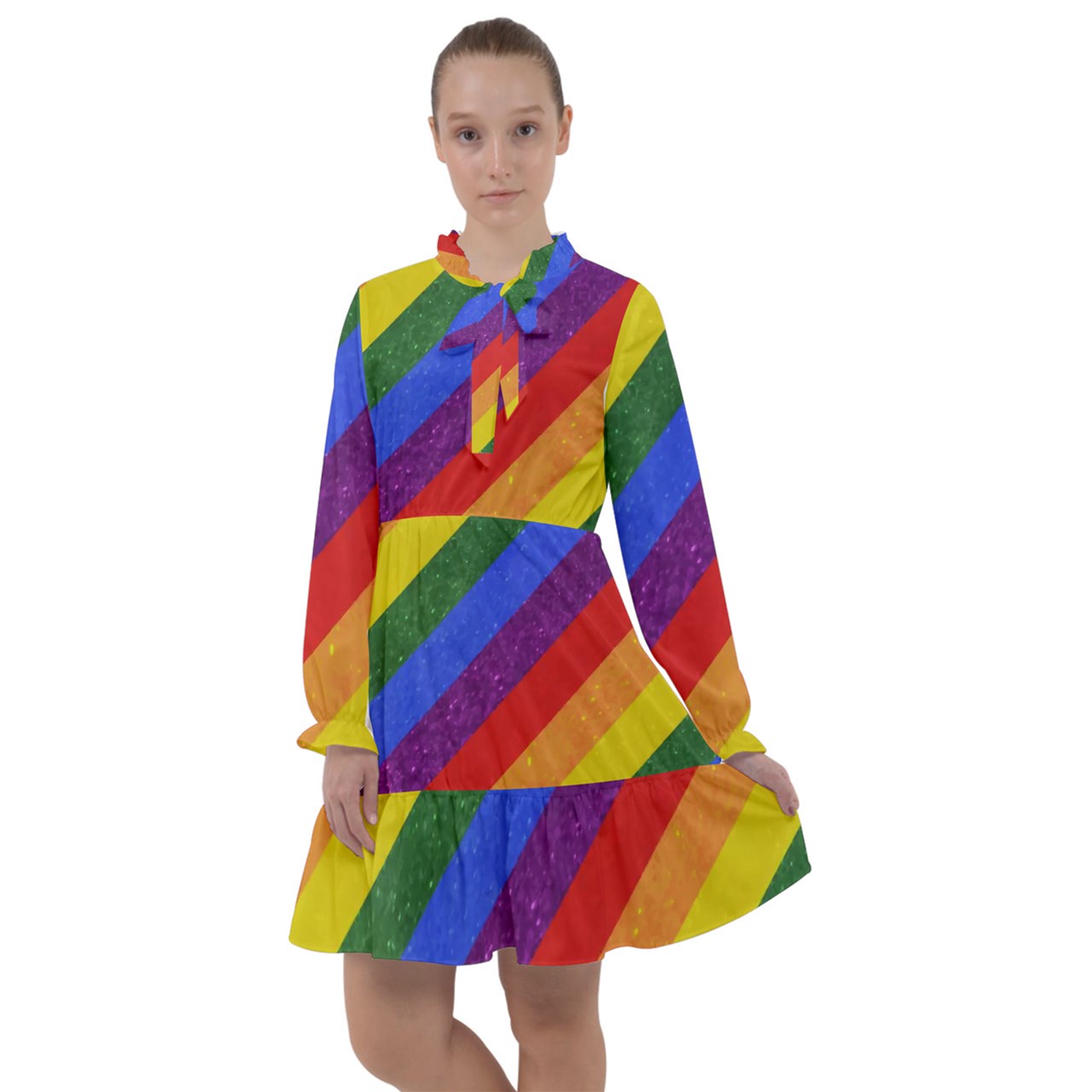 All Frills Chiffon Dress - Rainbow Pride - Luxtrini, LLC