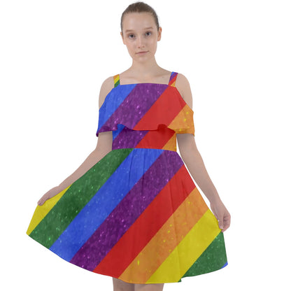 Cut Out Shoulders Chiffon Dress - Rainbow Pride - Luxtrini, LLC