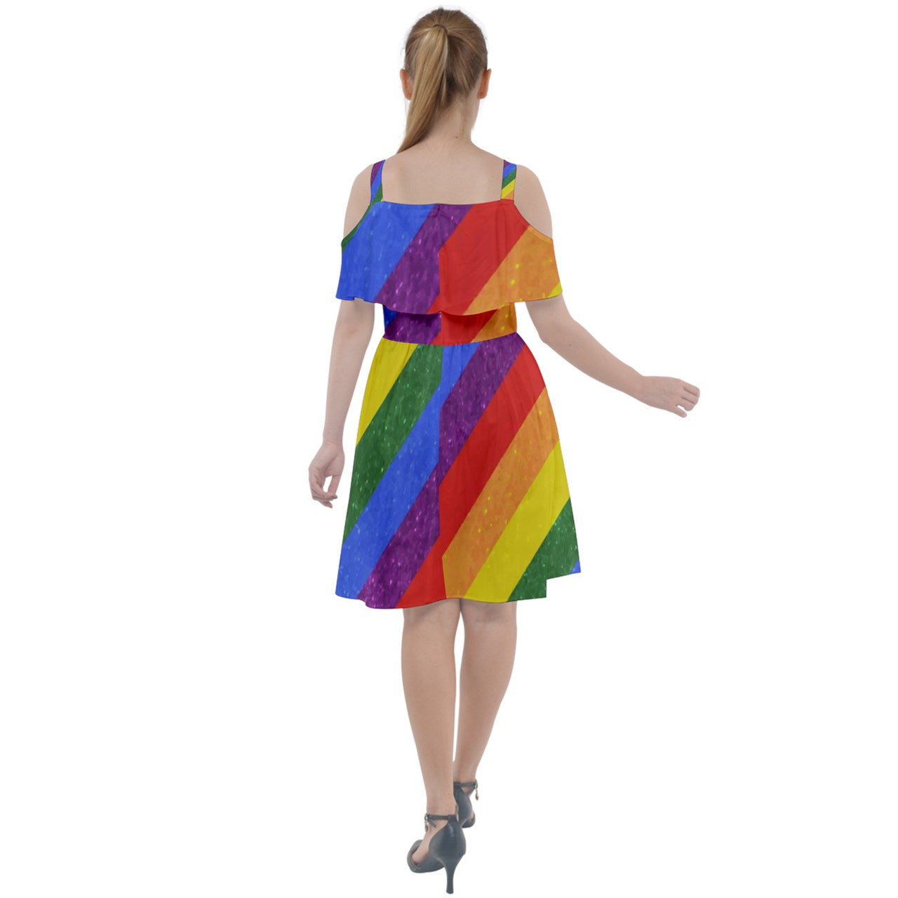 Cut Out Shoulders Chiffon Dress - Rainbow Pride - Luxtrini, LLC