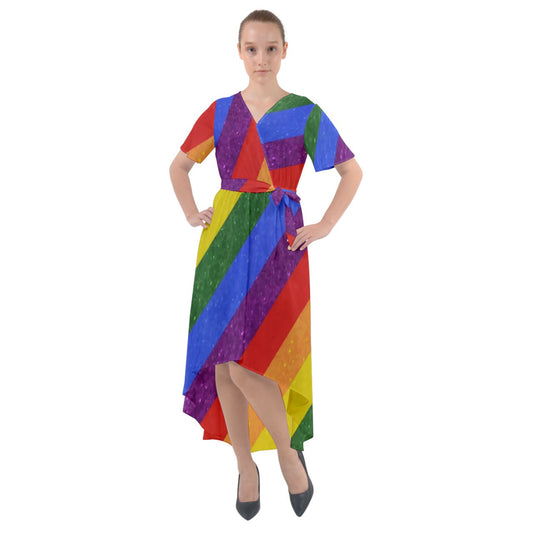 Front Wrap High Low Dress - Rainbow Pride - Luxtrini, LLC