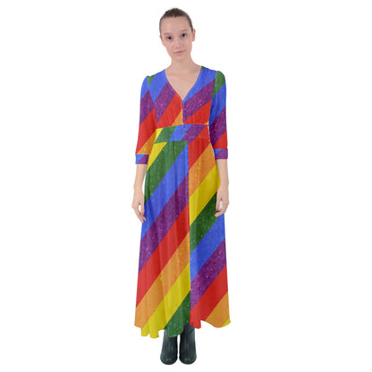 Button Up Maxi Dress - Rainbow Pride - Luxtrini, LLC