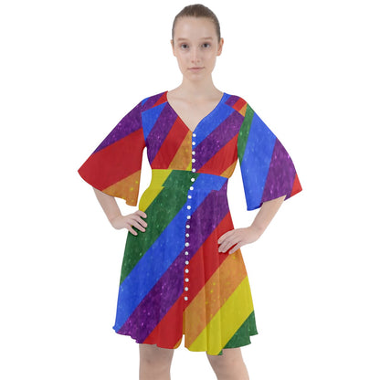 Boho Button Up Dress - Rainbow Pride - Luxtrini, LLC