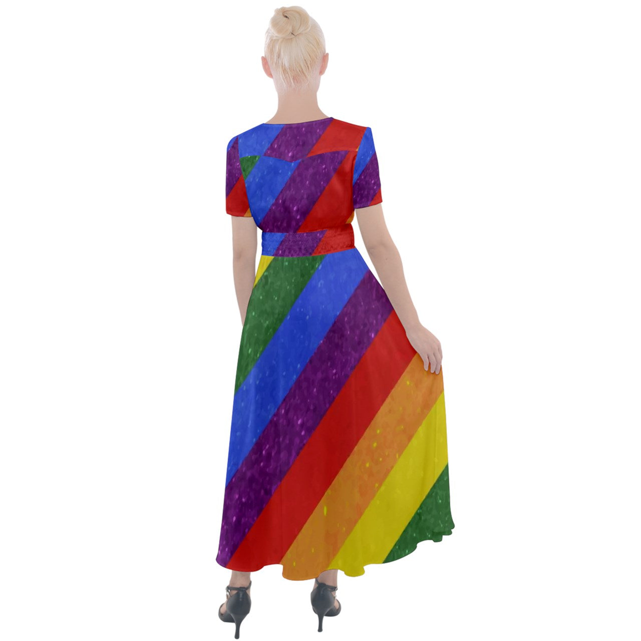 Button Up Short Sleeve Maxi Dress - Rainbow Pride - Luxtrini, LLC