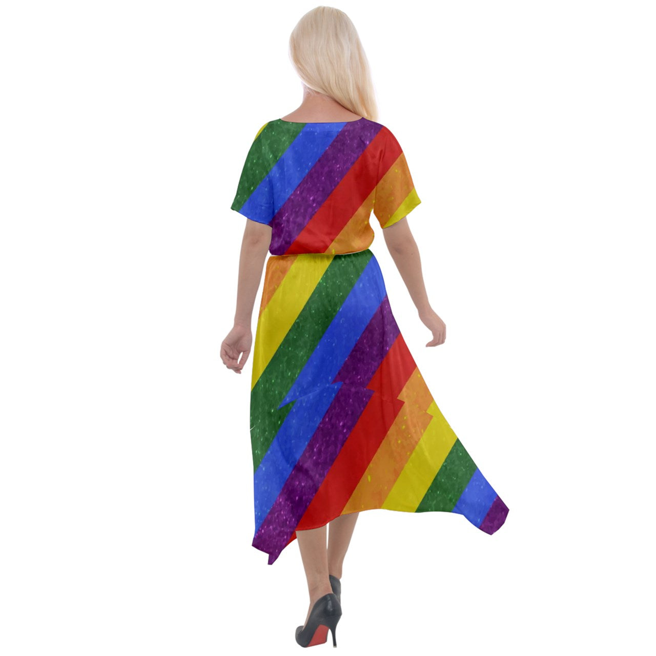 Cross Front Sharkbite Hem Maxi Dress - Rainbow Pride - Luxtrini, LLC