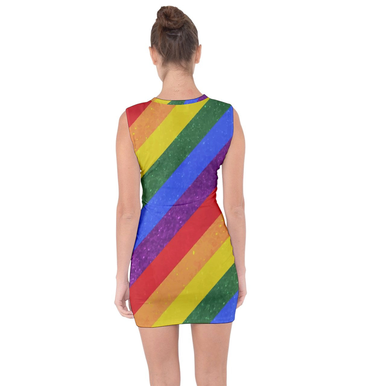 Lace Up Front Bodycon Dress - Rainbow Pride - Luxtrini, LLC