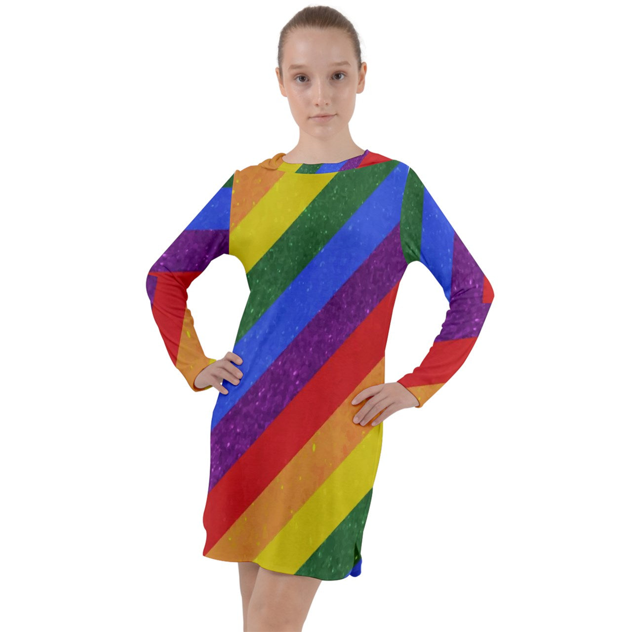 Long Sleeve Hoodie Dress - Rainbow Pride - Luxtrini, LLC