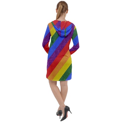 Long Sleeve Hoodie Dress - Rainbow Pride - Luxtrini, LLC