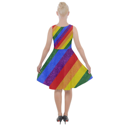 Knee Length Skater Dress With Pockets - Rainbow Pride - Luxtrini, LLC