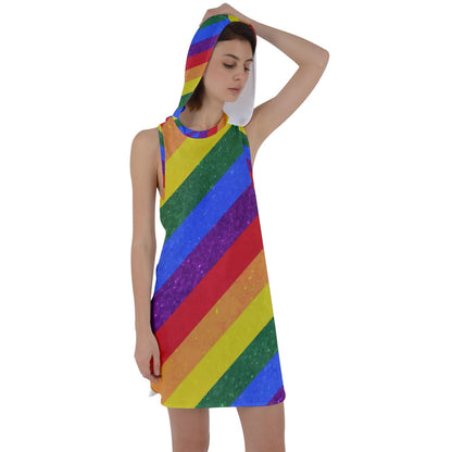 Racer Back Hoodie Dress - Rainbow Pride - Luxtrini, LLC