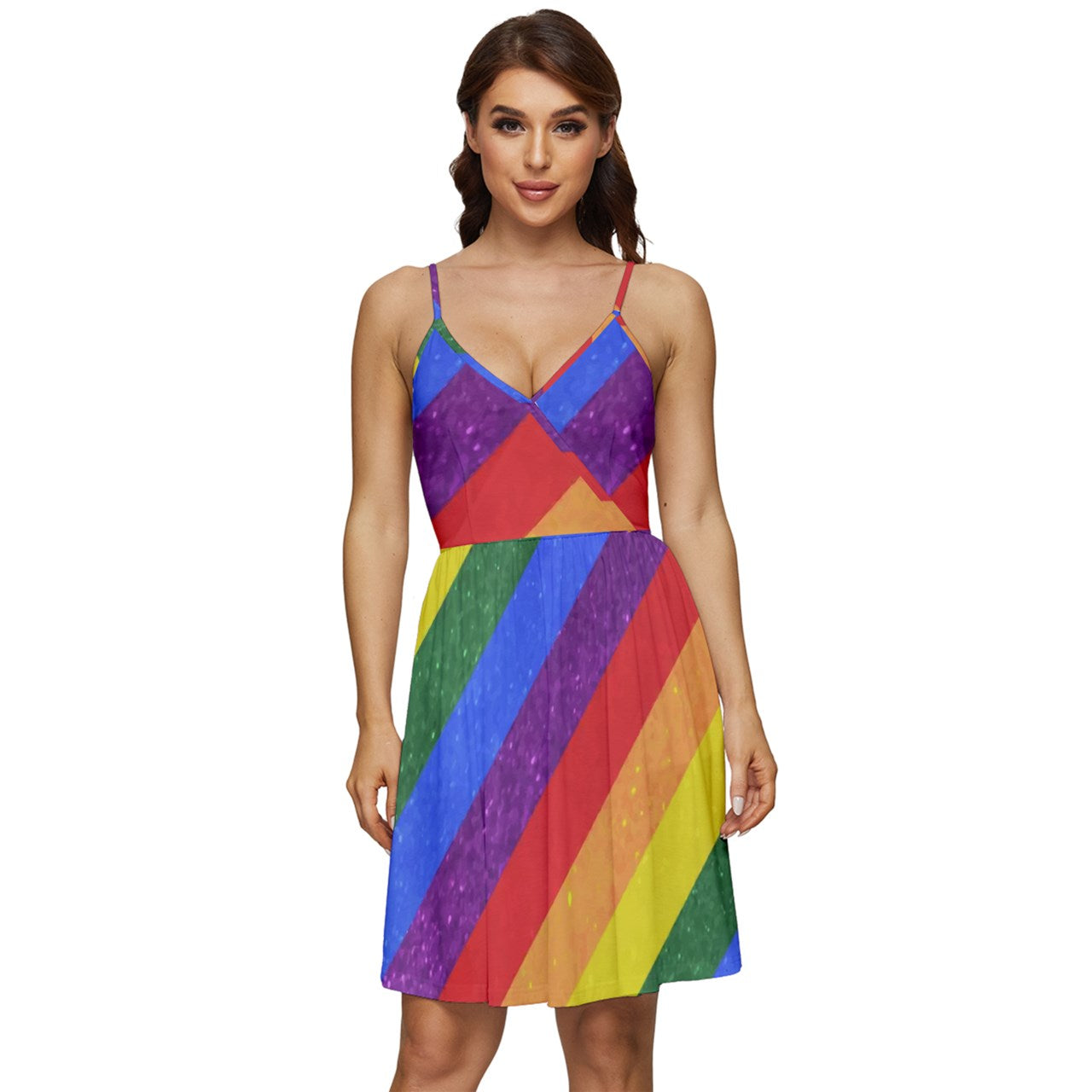 V-Neck Pocket Summer Dress - Rainbow Pride - Luxtrini, LLC