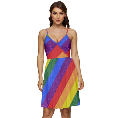 V-Neck Pocket Summer Dress - Rainbow Pride - Luxtrini, LLC