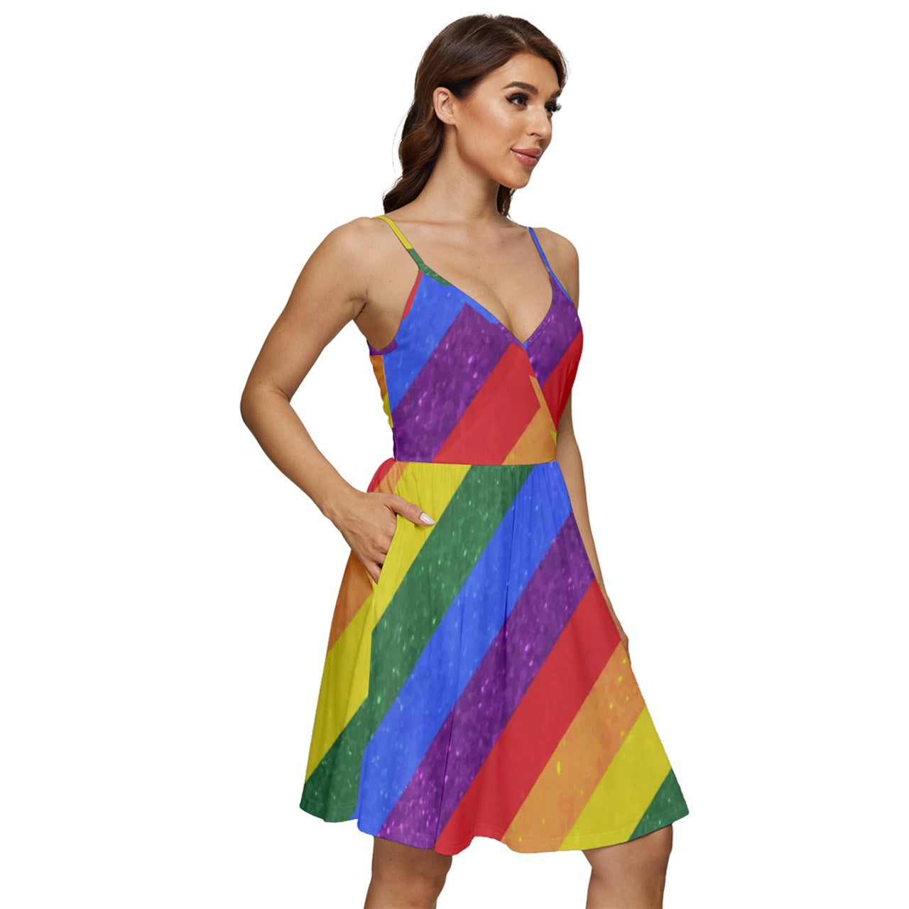 V-Neck Pocket Summer Dress - Rainbow Pride - Luxtrini, LLC