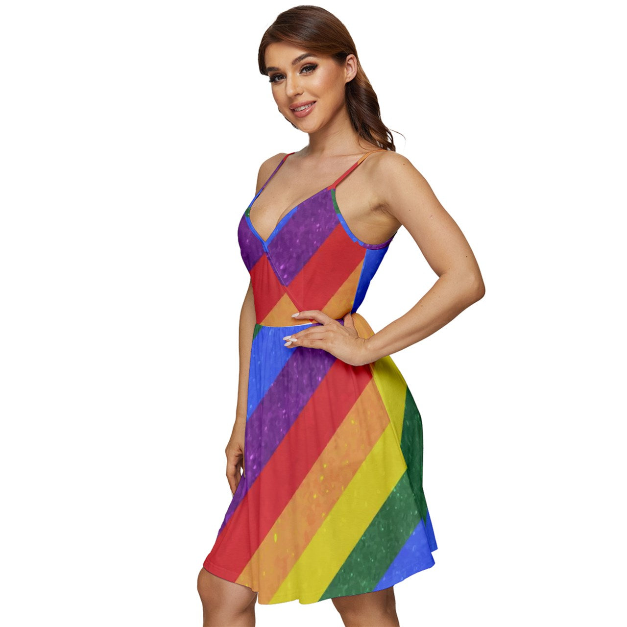 V-Neck Pocket Summer Dress - Rainbow Pride - Luxtrini, LLC