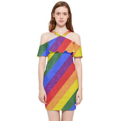 Shoulder Frill Bodycon Summer Dress - Rainbow Pride - Luxtrini, LLC