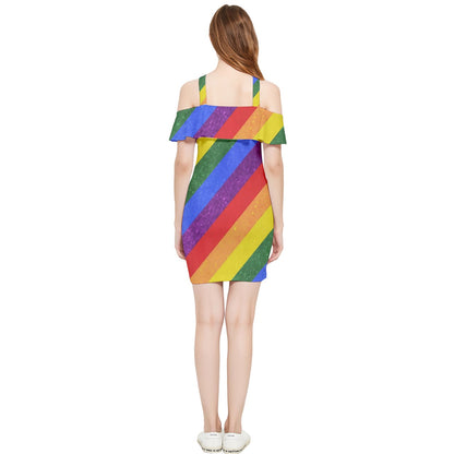 Shoulder Frill Bodycon Summer Dress - Rainbow Pride - Luxtrini, LLC