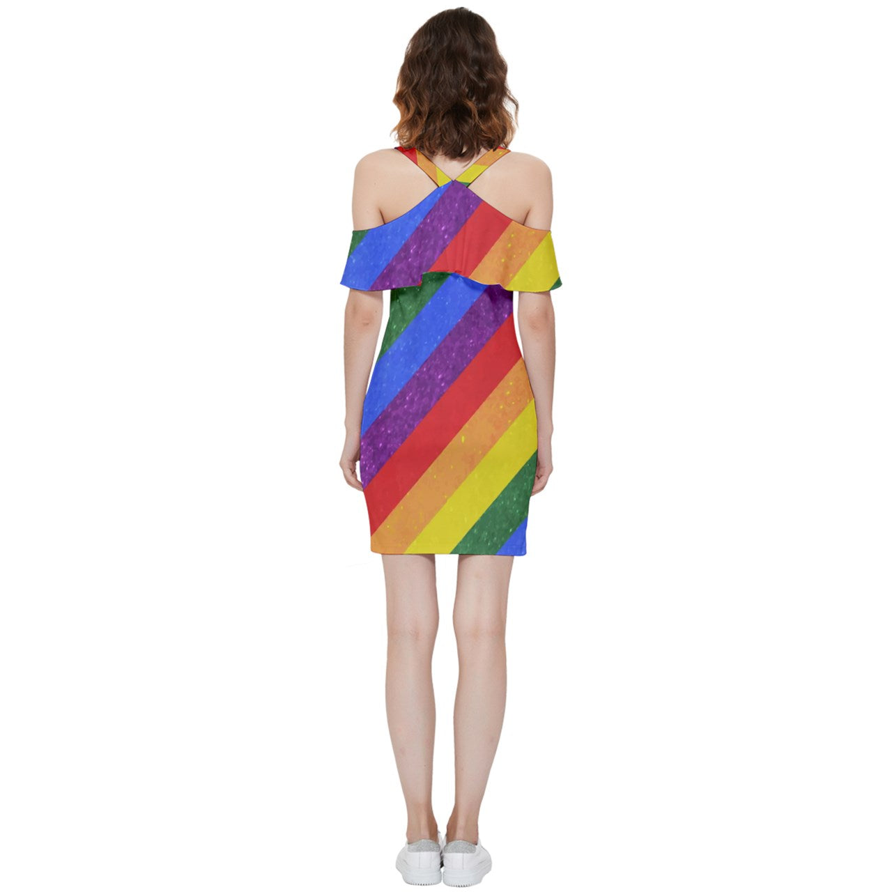 Shoulder Frill Bodycon Summer Dress - Rainbow Pride - Luxtrini, LLC