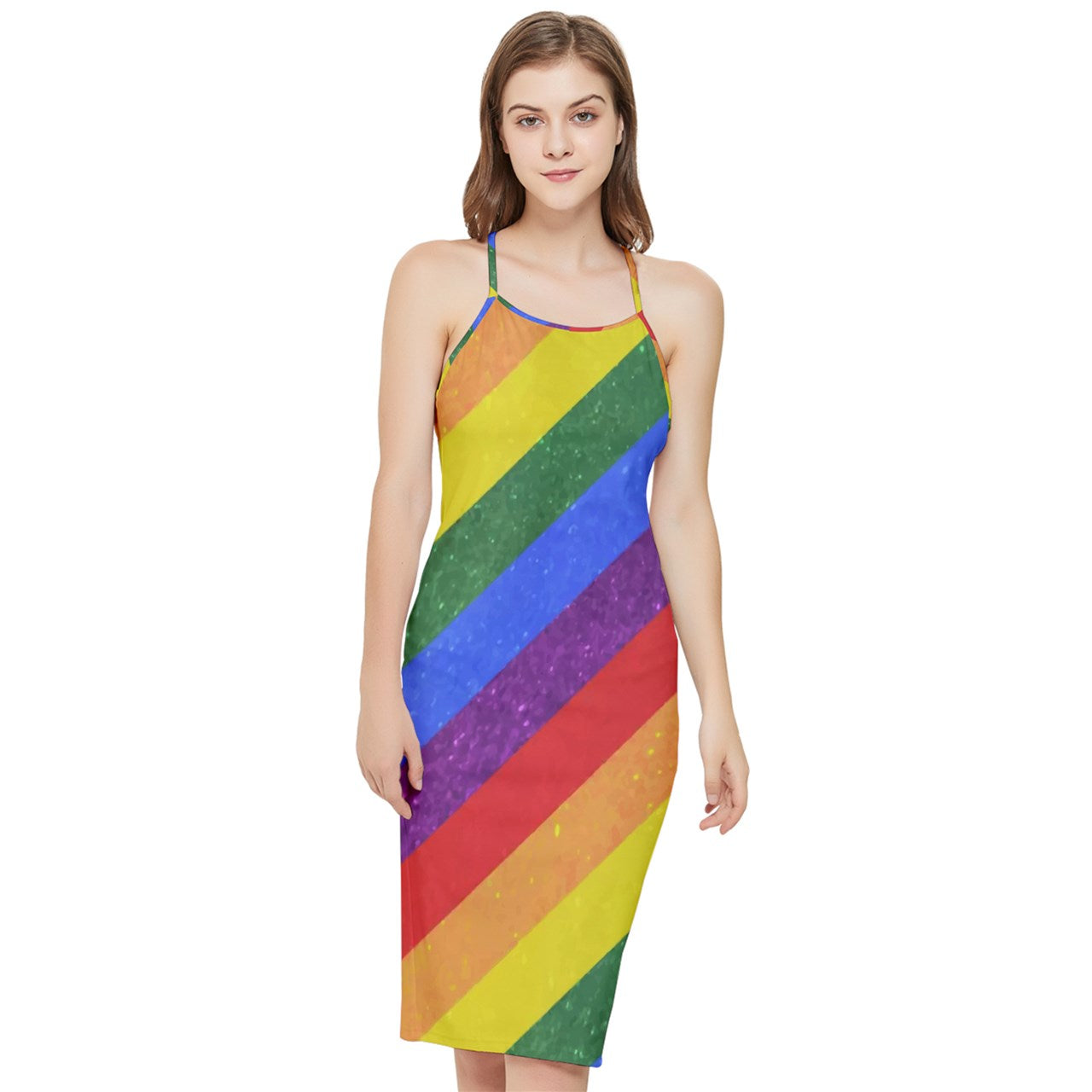 Bodycon Cross Back Summer Dress - Rainbow Pride - Luxtrini, LLC