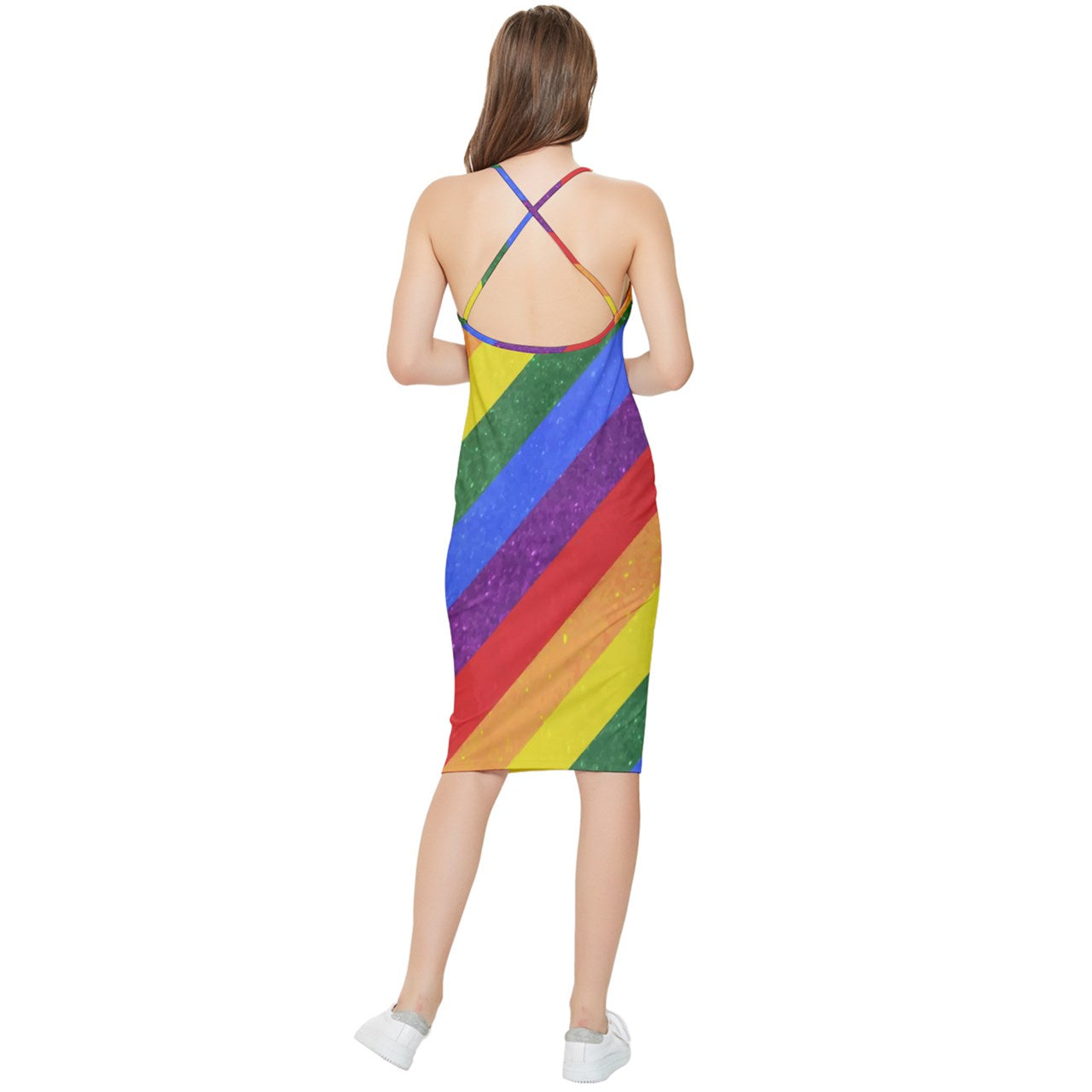 Bodycon Cross Back Summer Dress - Rainbow Pride - Luxtrini, LLC