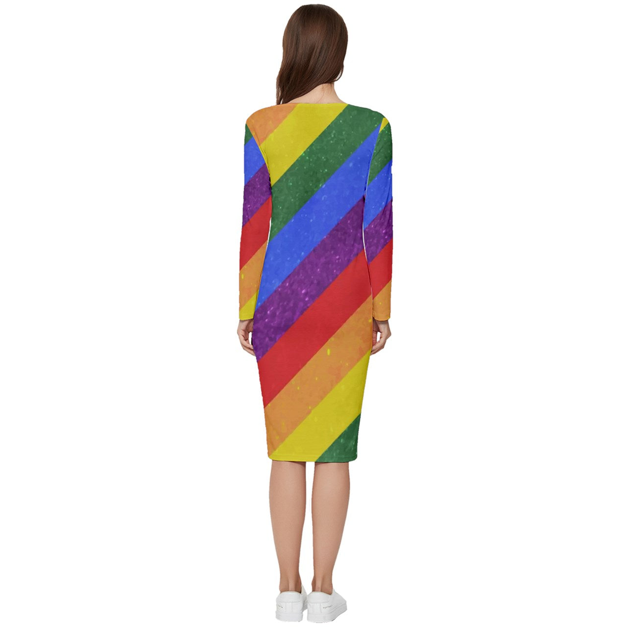 Long Sleeve V-Neck Bodycon Dress - Rainbow Pride - Luxtrini, LLC