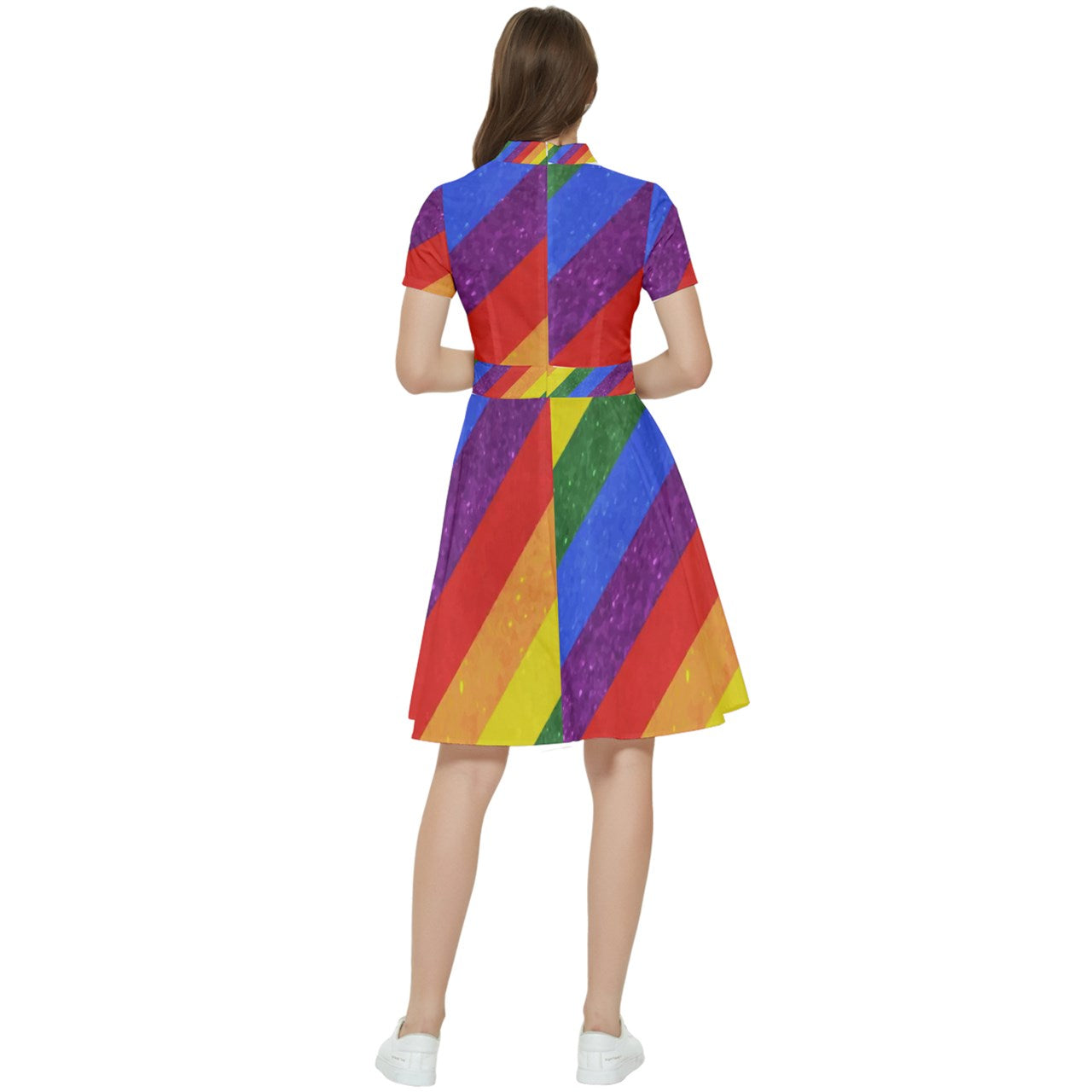 Short Sleeve Waist Detail Dress - Rainbow Pride - Luxtrini, LLC