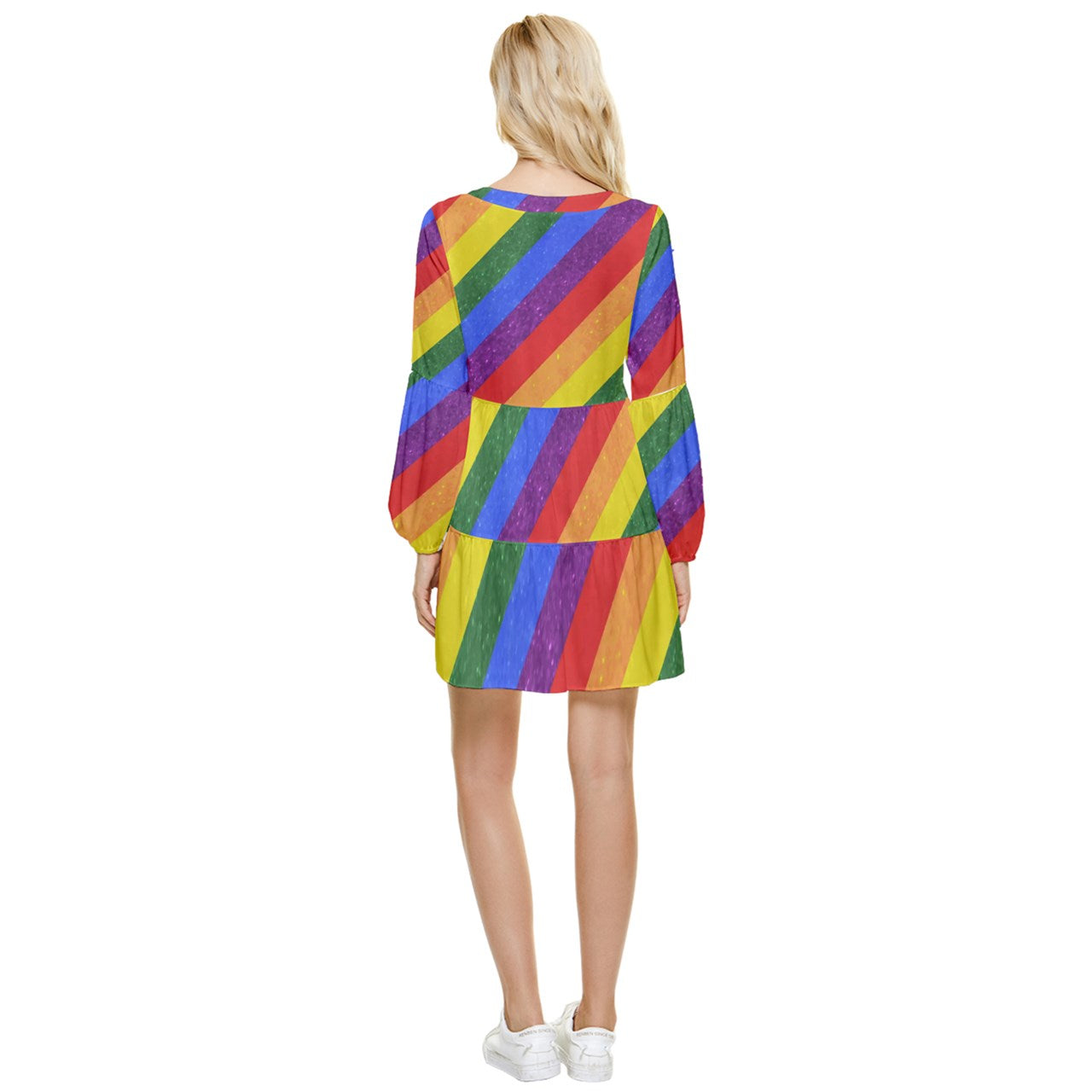 Tiered Long Sleeve Mini Dress - Rainbow Pride - Luxtrini, LLC