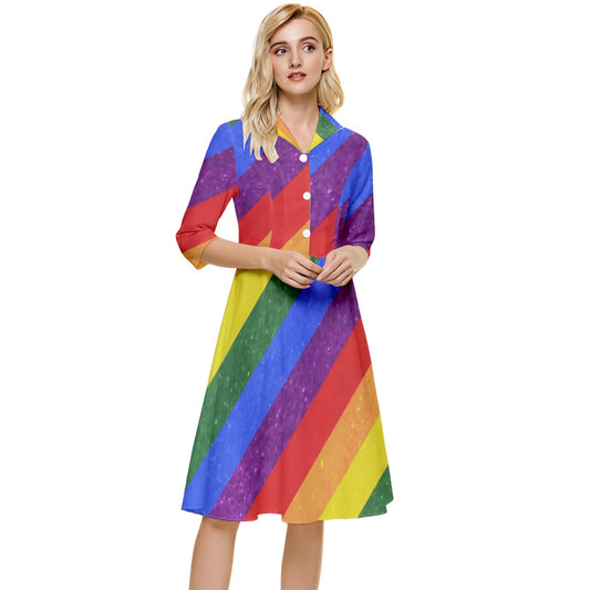 Classy Knee Length Dress - Rainbow Pride - Luxtrini, LLC