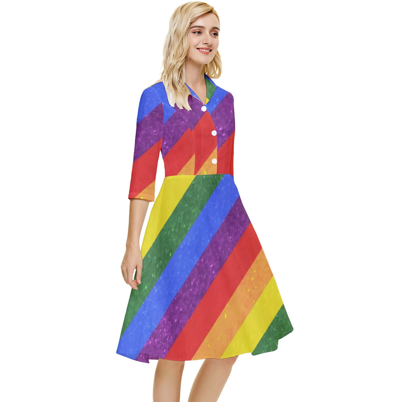 Classy Knee Length Dress - Rainbow Pride - Luxtrini, LLC