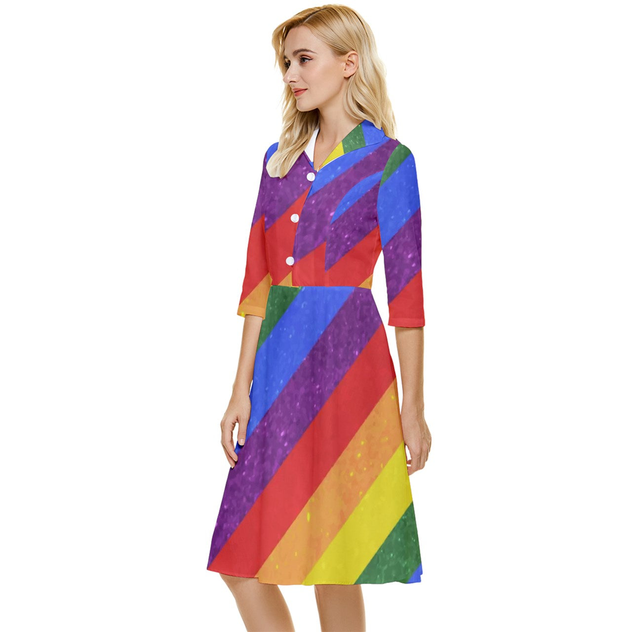 Classy Knee Length Dress - Rainbow Pride - Luxtrini, LLC