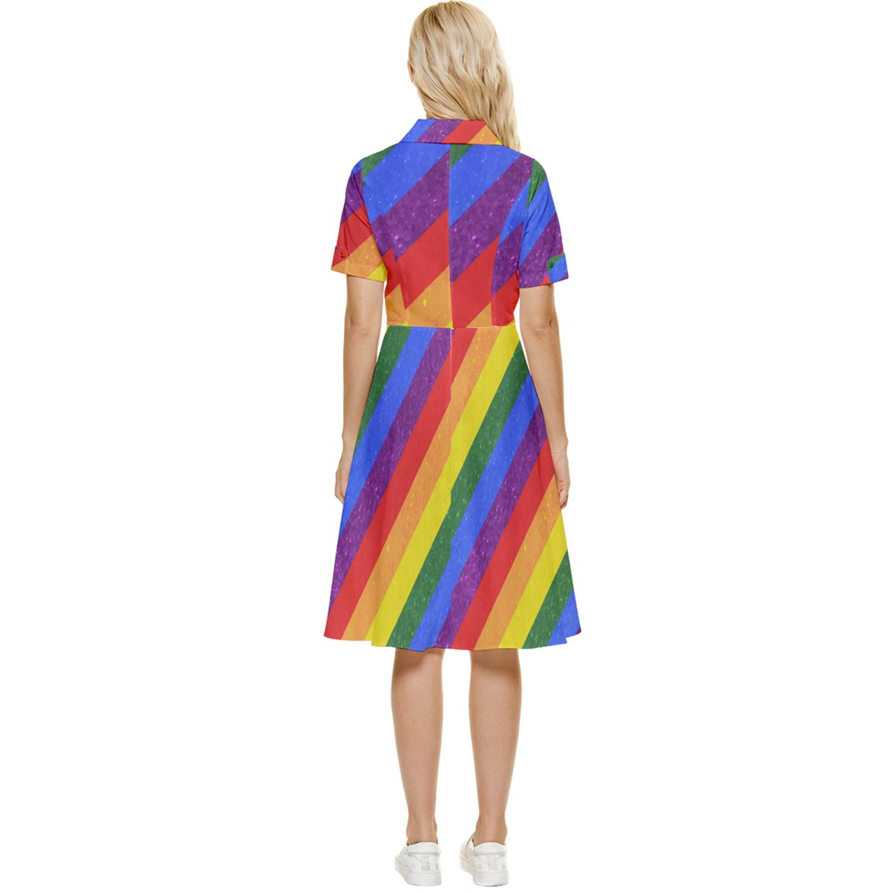 Button Top Knee Length Dress - Rainbow Pride - Luxtrini, LLC