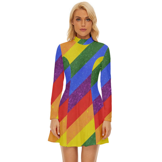 Long Sleeve Velour Longline Dress - Rainbow Pride - Luxtrini, LLC