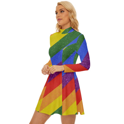 Long Sleeve Velour Longline Dress - Rainbow Pride - Luxtrini, LLC