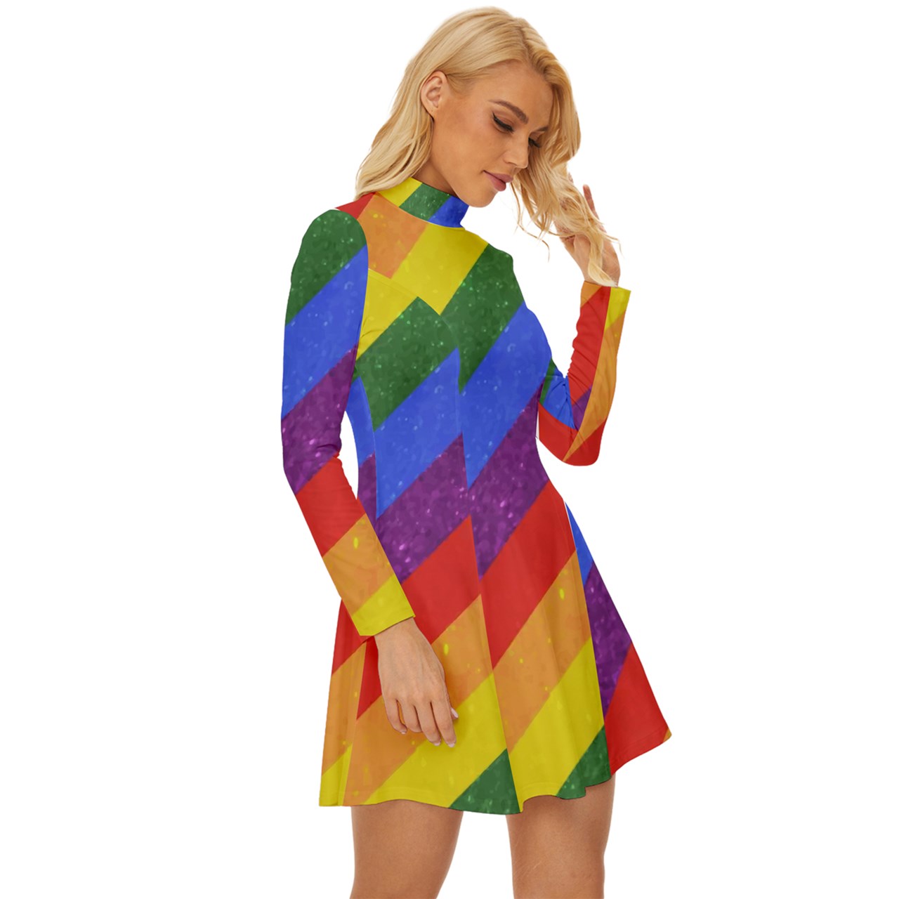 Long Sleeve Velour Longline Dress - Rainbow Pride - Luxtrini, LLC