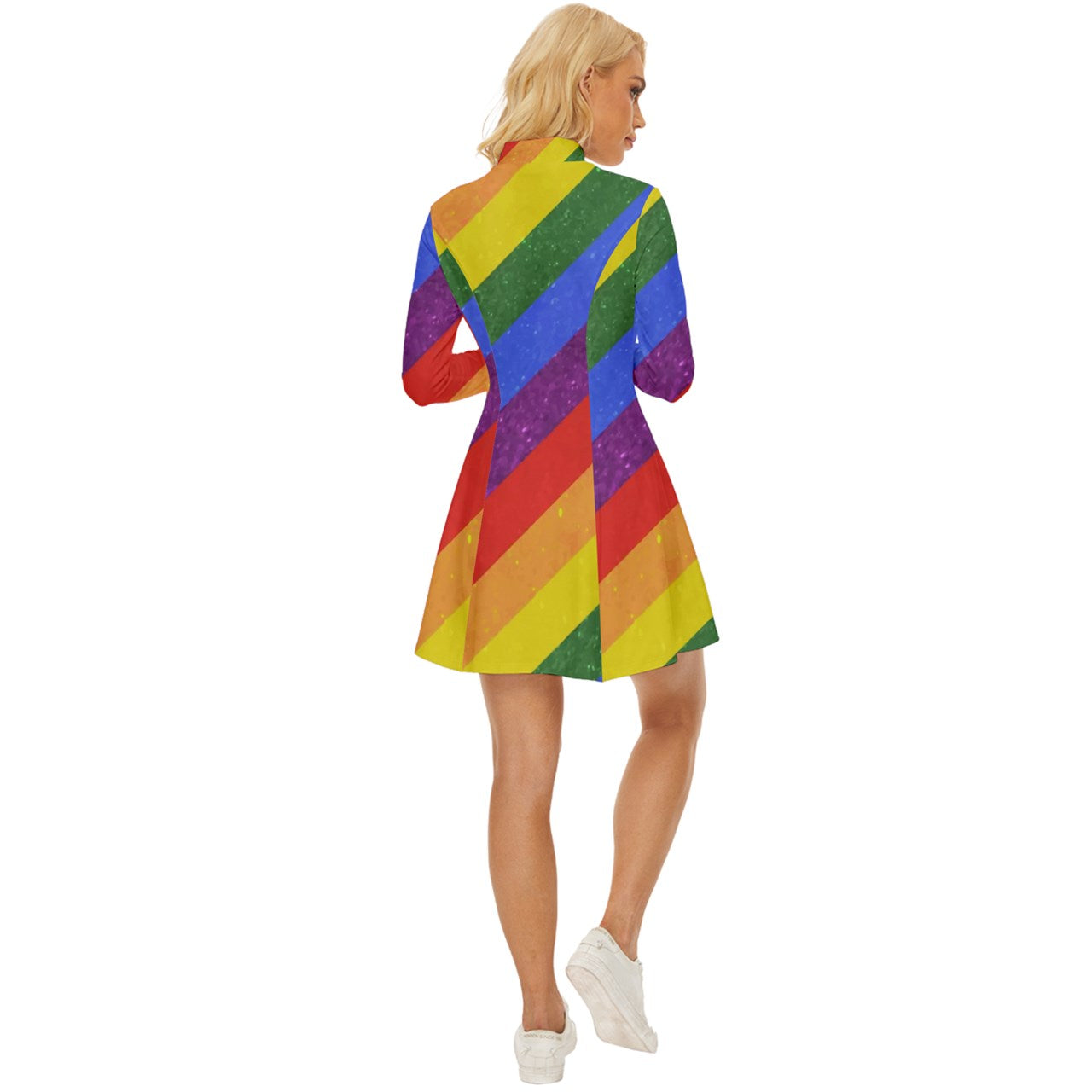 Long Sleeve Velour Longline Dress - Rainbow Pride - Luxtrini, LLC