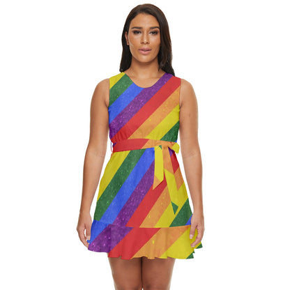 Waist Tie Tier Mini Chiffon Dress - Rainbow Pride - Luxtrini, LLC